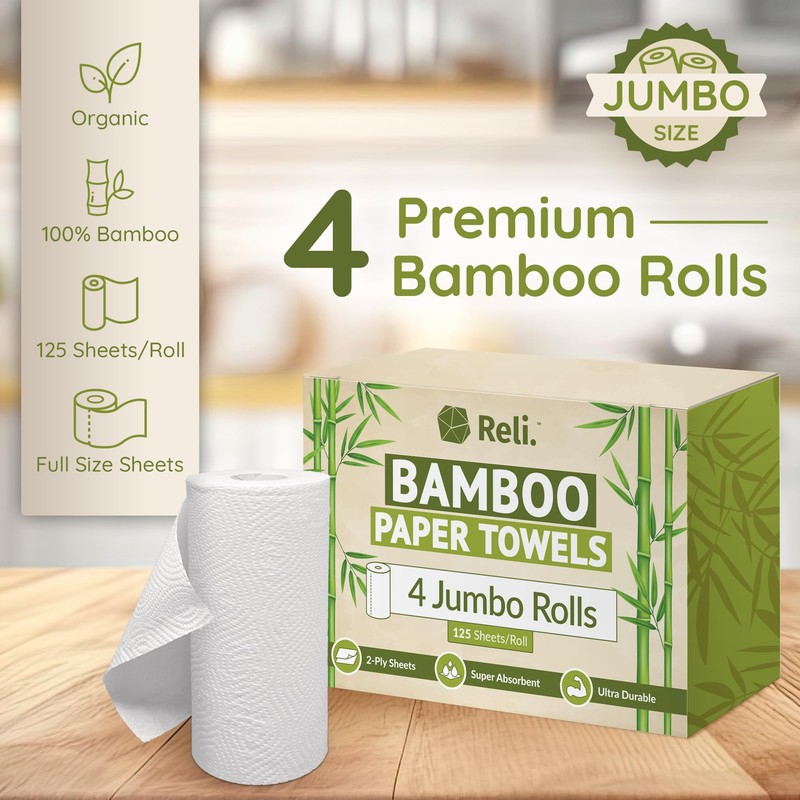 Reli. Bamboo Paper Towels (4 Pack, Jumbo) | Paper Towels