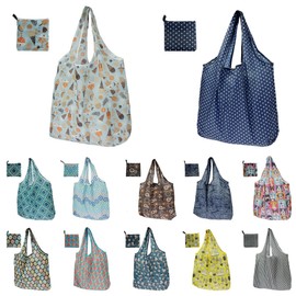 12Pcs Reusable Grocery Shopping Bags Large Capacity Groceries Tote Bags Foldable Lightweight Polyester Storage Bag Foldable in a Pouch Eco Cloth Bags for Shopping Camping Travel