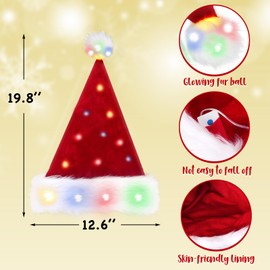 COMYLE Santa Hat Adult Red Velvet Funny Light Up Christmas Hats Suitable for Adults or Kids.-Two Pieces Adult