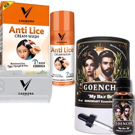 Caemora Anti-Lice Cream and Goenche Rosemary Hair Oil 30ml Combo-Pack | Kill Head Lice, Nymph and Nit Eggs Solution | Hair Growth Oil Treatment