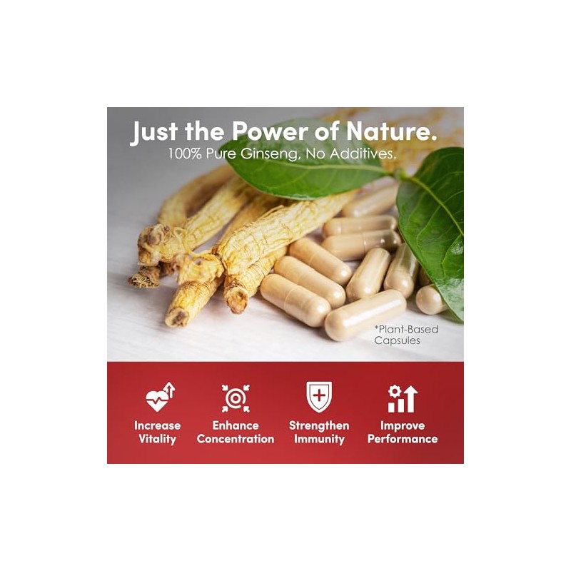 Korean Red Ginseng (6-Year Root) (Enhanced Ginsenoside) 120 Vegan Capsules