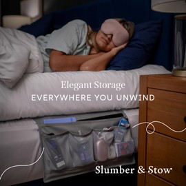 Houseify Slumber & Stow Hanging Bedside Caddy - 5 Pocket Bed Caddy Organizer for Tablets, Magazines, Phone, Glasses, Remotes & More - Ideal Storage For Dorm, Bedroom & Living Areas - 10"x17.3"