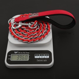 Dog Leash Chew Proof, Chain Leash Anti Chew Dog Leash for Large Dogs Heavy Duty, Indestructible Metal Leash Anti Bite Chain Link with Woven Cord Soft Padded Handle (Red, 4FT)