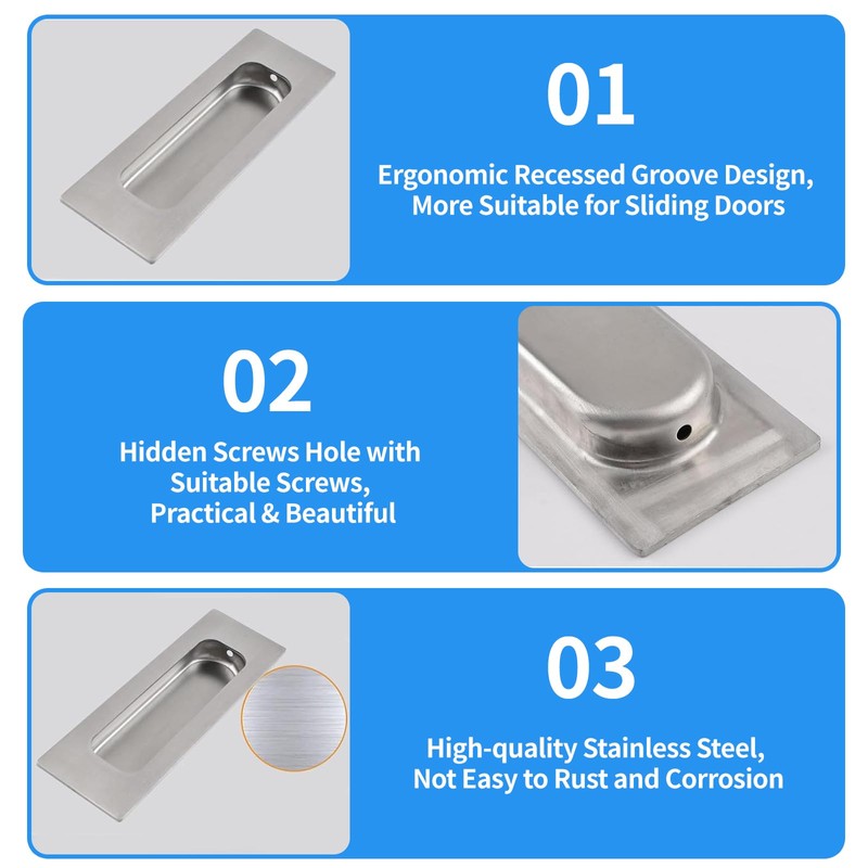 Wjelet 2 Pcs Flush Door Handles, Concealed Embedded Flush Sliding