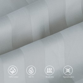 100% Egyptian Cotton Standard Pillow Protectors Set of 4, 400 Thread Count Sateen Weave Cooling Pillowcase, Easy Care Zippered Style Pillow Covers (4 Pack, Stripe-Gray, Standard)