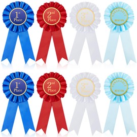Lewtemi Award Ribbon Rosette Set 1st, 2nd, 3rd Place Ribbon Honorable Mention Prize Badge Medal(8 Pcs)