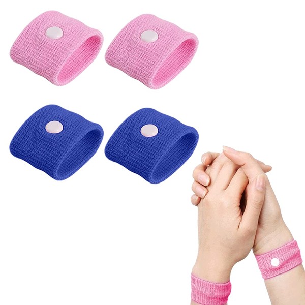 Motion Sickness Bands, 2 Pairs Motion Sickness Relief Wristbands, Pink & Blue Travel Wrist Bands Adults Children with Acupressure for Sea Car Flying Pregnancy A3YCHW (2)