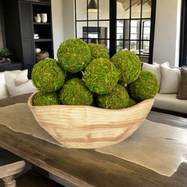 Cigoby 12PCS Artificial Moss Balls for Home Decor, Fake Green Moss Balls in Plastic Planter for Wedding Party Centerpieces, Garden Decor (Green)