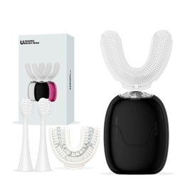 Electric U Shaped Toothbrush Adults with Nylon Brush Head,360 Degree Whole Mouth Cleaning, Rechargeable Electric Toothbrush,Teeth Whitening Brush for Home & Travel Use (Black)