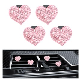 4PCS Bling Car Vent Clips with Rhinestone,Cute Heart Air Vent Clips for Interior Decorating,Shiny Air Vent Clips Car Accessories as Birthday Gifts for Women & Girls (Pink)