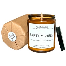 Earthy Vibes Candle | Oakmoss, Amber, Lavender and Orange Candles for Home Scented | Soy Candle Gift for Men | Home Decor | 8 oz jar | Made in the USA | Dplus Candles