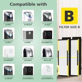 5 Pack FLT4825 HEPA Filter B Replacement with Activated Carbon Pre-Filters Compatible with Guardian Air Purifier AC4825 AC4300 AC4800 AC4900 AC4850