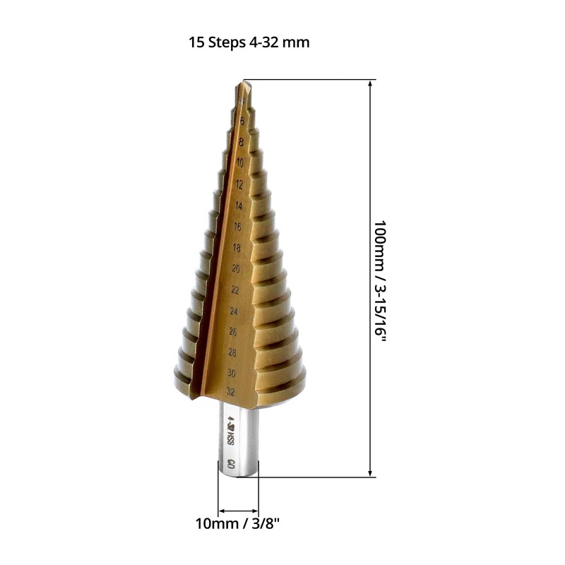 QWORK® HSS M35 Cobalt Step Drill 4-32 mm, Robust Taper