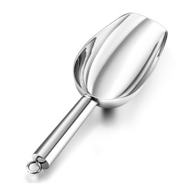 E-far 6 Ounce Stainless Steel Ice Scoop, Utility Metal Ice Scooper for Kitchen Freezer Bar Wedding Party, Multipurpose Small Scoop for Sugar/Flour/Pet Food/Popcorn/Dry Goods, Dishwasher Safe (Silver)