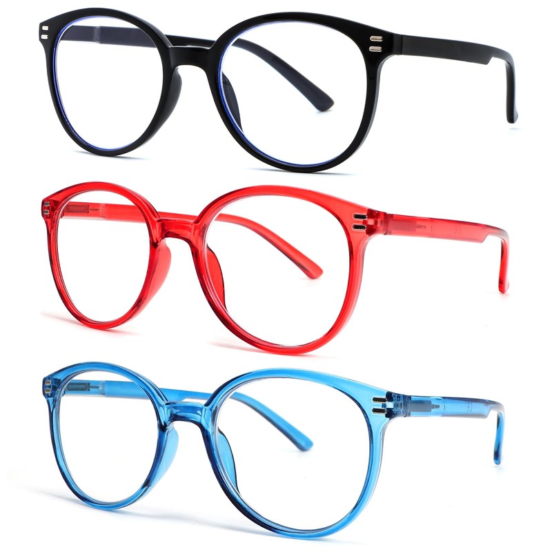 KoKoBin 3 Pack Retro Round Reading Glasses for Women，Blue Light