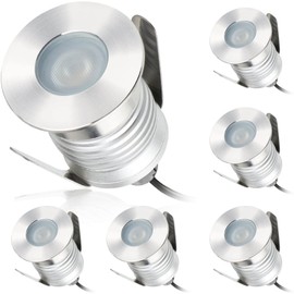 Gardencoin Recessed LED Deck Stair Step Soffit Lighting, 1W Outdoor Low Voltage Landscape Lights, 12-24V Solid Metal In Ground Well Lights for Pool Paver Driveway (5000K 6 Pack)