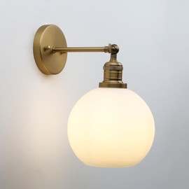 Pathson Modern Wall Sconce Lighting with 7.9" Milk White Round Globe, Frosted Glass Hardwired Vintage Vanity Light Fixture for Living Room Bedroom Bathroom