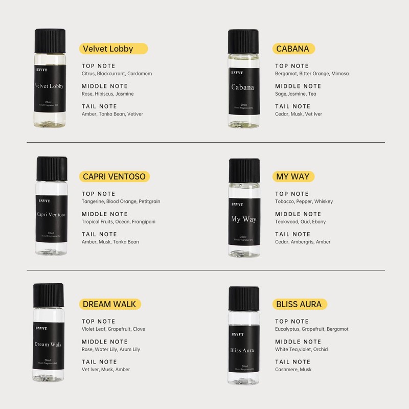 BNVVT Hotel Diffuser Oil Fragrance Oil Set (6 x 20ml)
