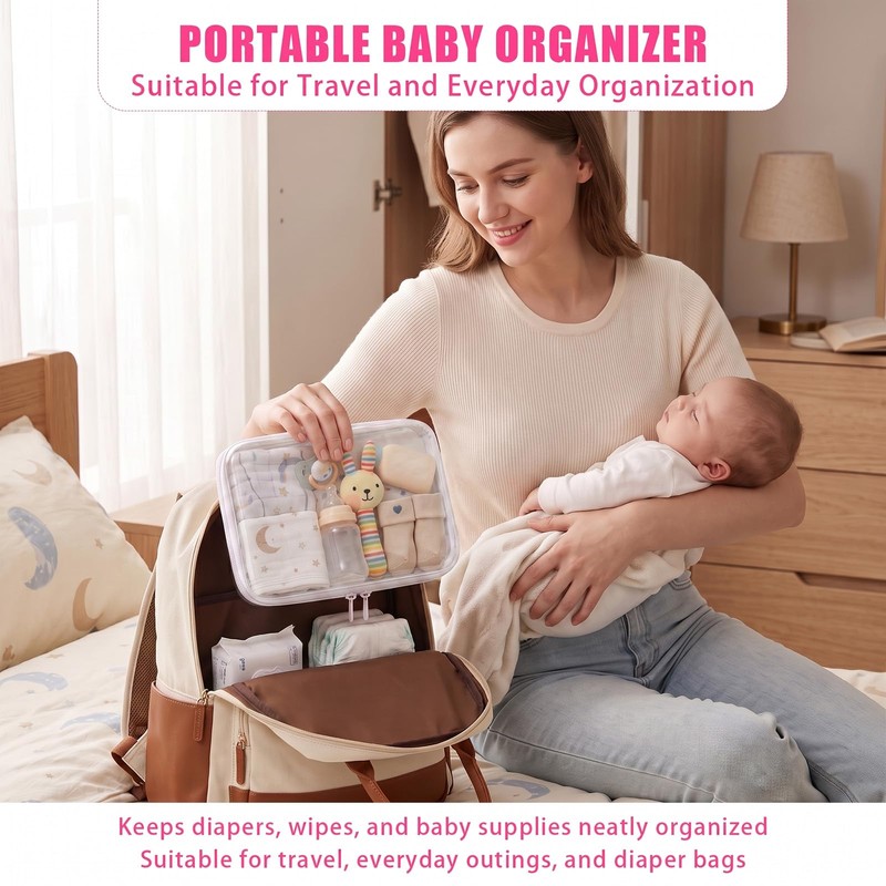Clear Diaper Bag Organizer Pouches, Hard Shell Zipper Case for