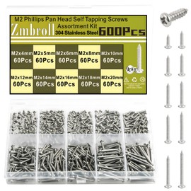 Zmbroll 600Pcs Silver M2 Pan Head Self-Tapping Screws,Phillips Cross Round Head Wood Screws,Mini 304 Stainless Steel Fastener,Sheetmetal Screw,Small Electronic Screws for Plastic Wood Soft Metal
