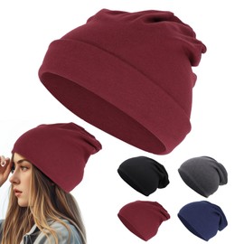 AN-WATTY Unisex Slouch Beanie Hat for All Seasons, Thin Hat Women, Thin Hat Men, Chemo Headwear Women Men, Bonnet Sleep Cap, Running Hat Men Women, Sleep Hat Men, red