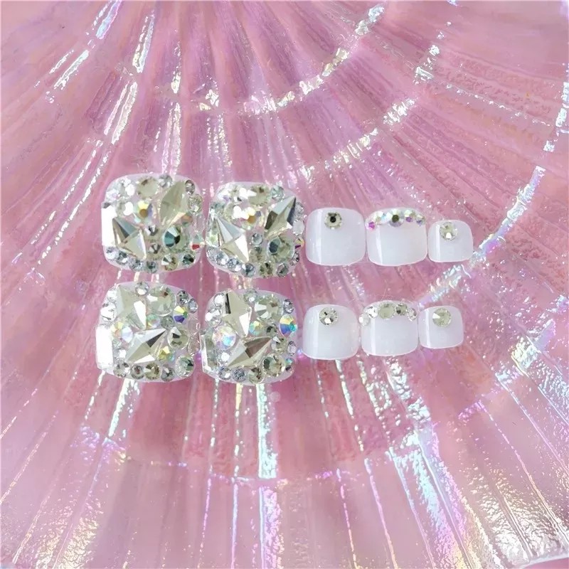 Press on nails Uñas Postizas Para Pies Decoradas Cristal Brillante