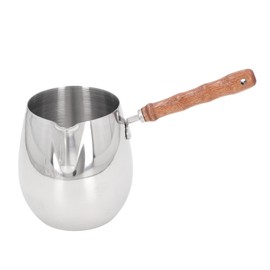 Mini Milk Warmer Pot 304 Stainless Steel Butter Warmer Pan with Wooden Handle for Home Outdoor 600ML