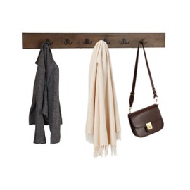 Alaterre Furniture Pomona Coat Hooks – Modern Rustic 48" Slim Wall Mounted Coat Rack with 6 Hooks – Solid Wood and Space Saving for Jackets, Scarves & Bags in Mudroom or Hallway (Rustic Brown)
