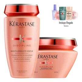 Kit Tratamiento para Cabello Rebelde Kerastase Discipline Anti Frizz Shampoo Bain Fluidealiste y Mascarilla Maskeratin 200 Ml