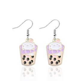 MYOSPARK Bubble Tea Cat Earrings Bubble Lover Gift Bubble Tea Tapioca Jewelry Cat Lover Gift Cat Charm Earring for Women (Bubble Tea ER)
