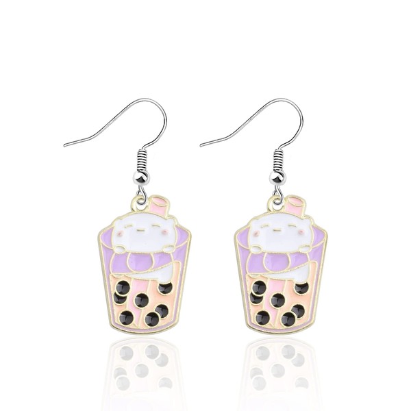 MYOSPARK Bubble Tea Cat Earrings Bubble Lover Gift Bubble Tea