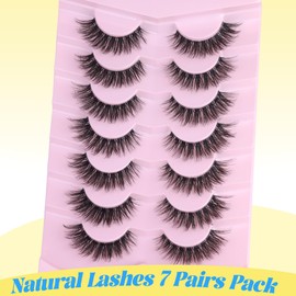 Cat Eye Lashes Natural Looking Eyelashes Wispy False Lashes Clear Band Fake Eyelashes 9-15MM CC Curl False Eyelashes 7 Pairs 3D Fluffy Eye Lashes Pack by Mavphnee