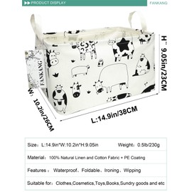 FANKANG Storage Basket,Nursery Hamper Canvas Laundry Basket Foldable with Waterproof PE Coating Storage, Office, Bedroom, Clothes,Toys(L, Rec-cows)