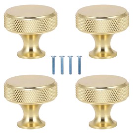 lixulluo 4 PCS Gold Cabinet Knobs Knurled Wardrobe Handles Single Hole Drawer Knobs Round Dresser Handles Pulls with Screws for Kitchen Cupboard Door Furniture