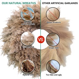 Natural Pampas Grass Wreath, 20'' Real Pampas Wreath for Front Door, Boho Wall Decor, Farmhouse Style, DIY Wreath Arrangement, Feather Wall Decor