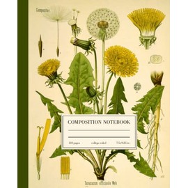 Composition Notebook College Ruled: Dandelion Flower Vintage Botanical Illustration | Cute Floral Aesthetic Journal For Girls, Teens, Women | Wide Lined