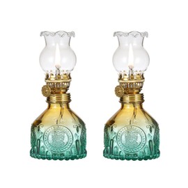 DNRVK 2-Pack Gradient Color Glass Oil Lamp Kerosene Lantern Vintage Oil Lamps for Indoor Use Oil Lantern Indoor Decorative Oil Hurricane Lanterns for Tabletop Decor Emergency Lighting