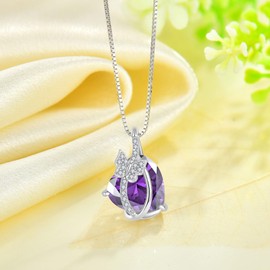 CARICY Butterfly Necklaces 925 Sterling Silver Infinity Heart Pendant Necklace with Birthstone for Women February Amethyst Gemstone Jewelry for Her Mom Wife Daughter