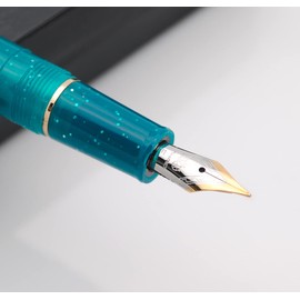 JINHAO 82 Celluloid Fountain Pen Acrylic Ink Pen with Ink Converter (Fine Nib, Gold Clip-Peacock Blue)