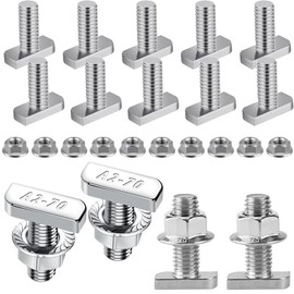 T Bolt Set M8x20mm T Slot Drop-in Bolt Hammer Head Bolts T Shape Stud Sliding Screw with 10 Pcs Hexagon Flange Nuts for Aluminum Extrusion Profile Photovoltaic Solar Mounting, sliver