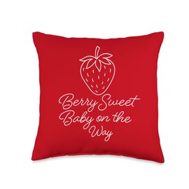Berry Sweet Baby on The Way Strawberry Baby Shower Throw Pillow