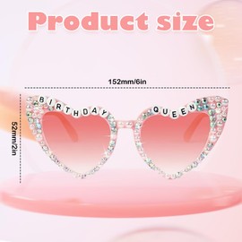 AKSIQIOL Pink Heart Shaped Birthday Glasses,Bling Diamond & Pearl Sunglasses for Women & Girls, Cute Party Favors & Photo Props