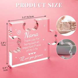 Funnli Nana Gifts Acrylic Puzzle Plaque - Christmas Birthday Gifts for Nana 3.35 x 2.76 Inch Desk Decorations - Mothers Day Anniversary Card Gifts for Nana Grandma Grammy Grandmother