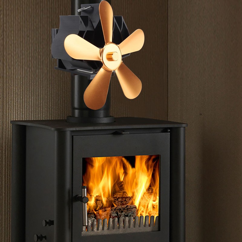 Wall Mounted Fireplace Fan 5 Blade Heat Powered Wood Stove