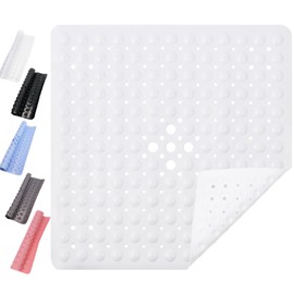 Non-Slip Bathroom Floor Mat for Inside Shower – Square Bath Mat with 164 Suction Cups – Comfortable Surface – Ideal Shower Non Slip Mat for Elderly and Family Use - White