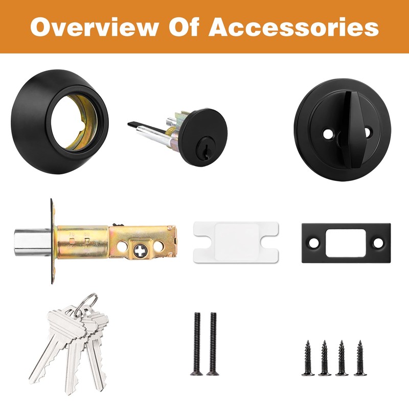 Probrico 4 Pack Black Single Cylinder Deadbolt Lock Set, Keyed