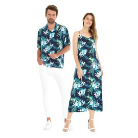 Vestido largo de estilo hawaiano para pareja o cariño con brisa de orquídea, Mujer Orchid Breeze Navy, XXL