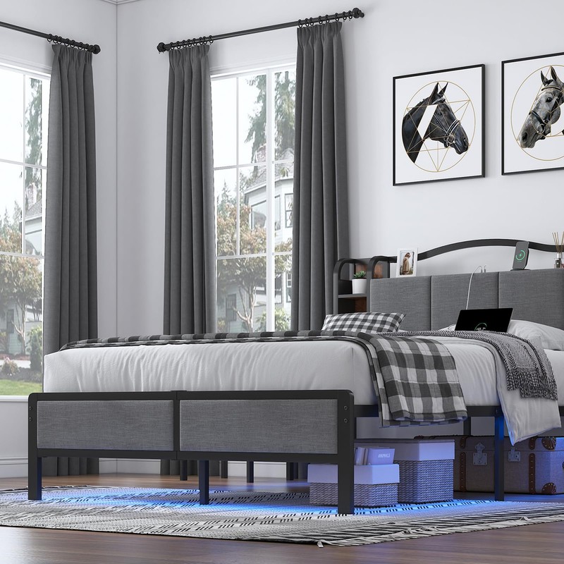 AROMUSTIME Twin XL Size Bed Frame with Upholstered Headboard &