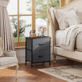 WLIVE WLIVE Nightstand, 2 Drawer Dresser for Bedroom, Small Dresser with 2 Drawers, Bedside Furniture, Night Stand, End Table with Fabric Bins for Bedroom, Closet, Entryway, College Dorm, Dark Grey
