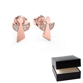 Angel Earrings Rose Gold Plated Zirconia Stud Earrings for Children Girls Angel Silver 925 Earrings with Angel Stud Small Protective Angel Wings with Stones Zirconia Angel Earrings FF145VGRS, Sterling